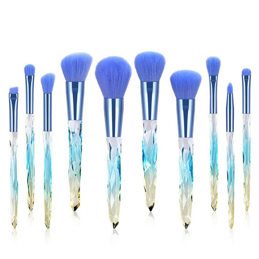 10 Piece Crystal Makeup Brush Set BLUE